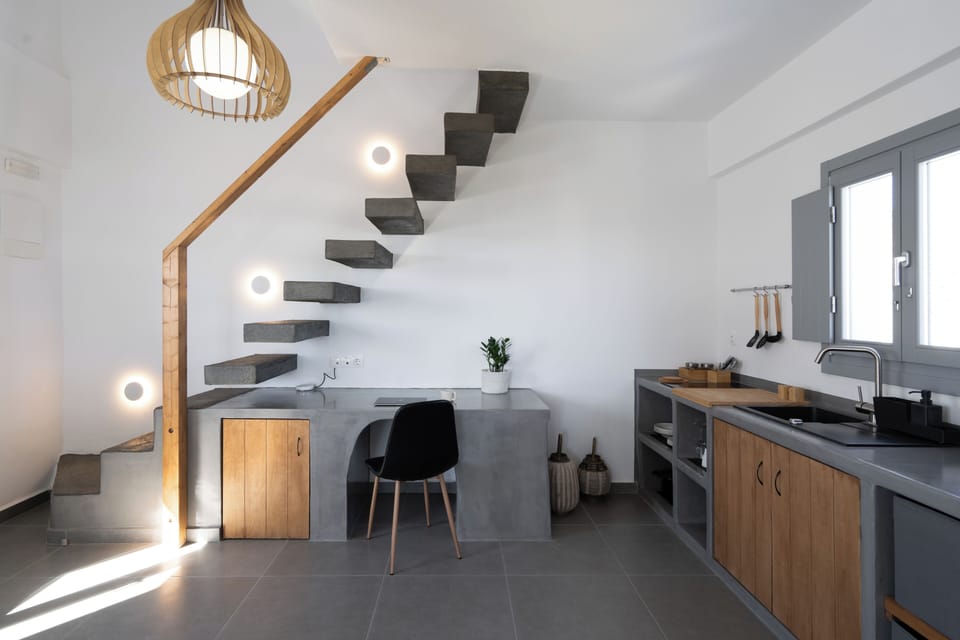 Honeymoon Maisonette Suite with private balcony and Sea View | Private kitchen | Fridge, stovetop, coffee/tea maker, electric kettle