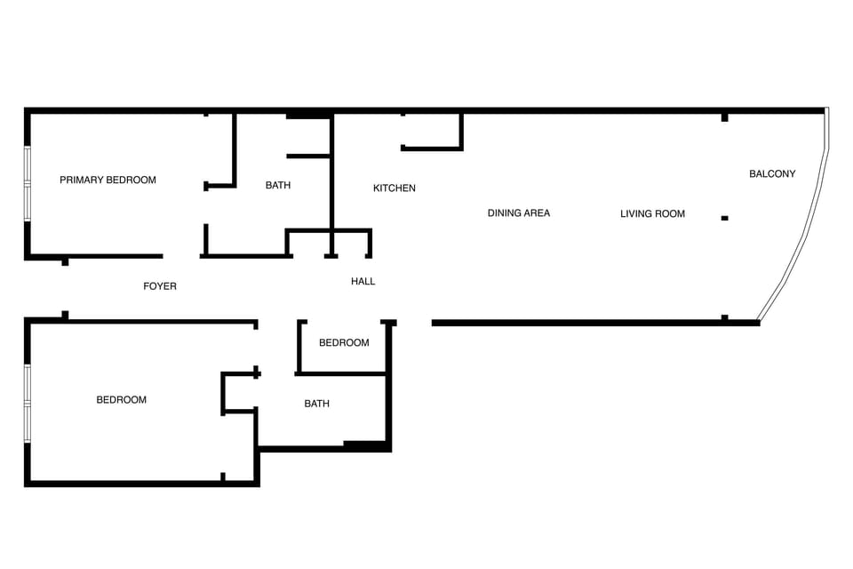 This spacious floor plan features three comfortable bedrooms, two full baths, and an open living area with kitchen and dining space flowing to your private balcony.
