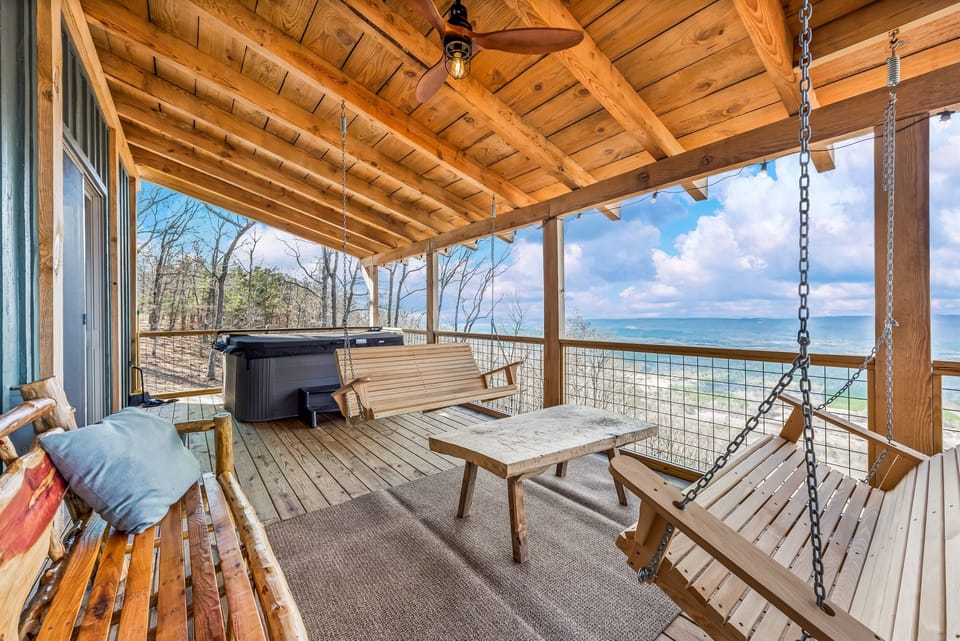 Deck seating and hot tub