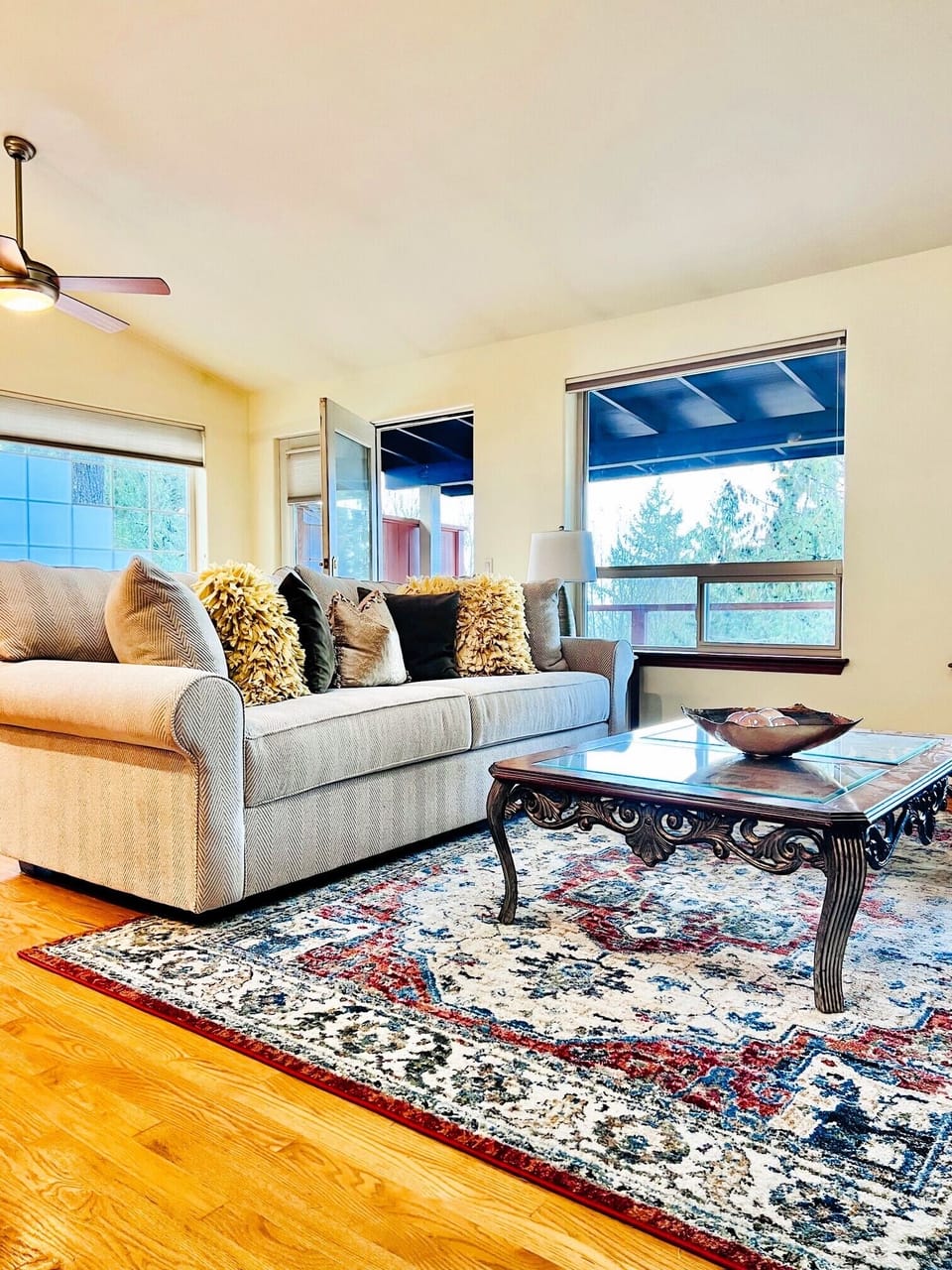 The dining area has French doors that lead to another beautiful patio. 