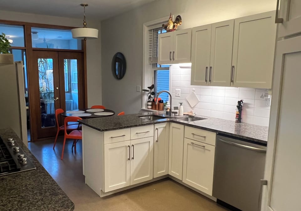 whisper-quiet dishwasher, granite countertops