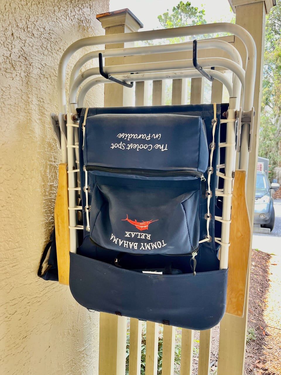 Two backpack beach chairs available for your relaxation on the beach