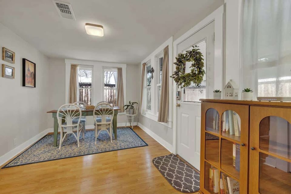 Bright and airy dining space.