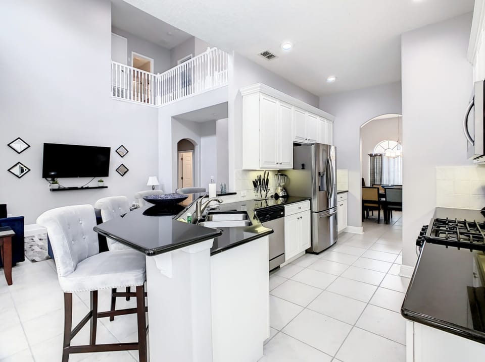 Fully stocked open kitchen