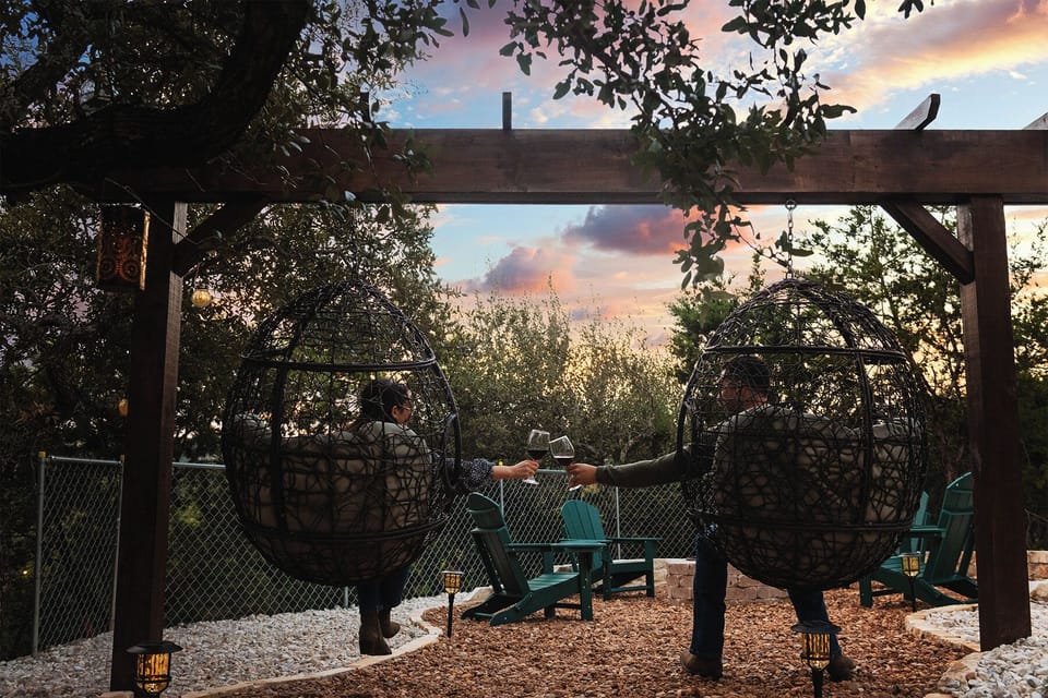Lounge in the egg chair with fireside views of the stars