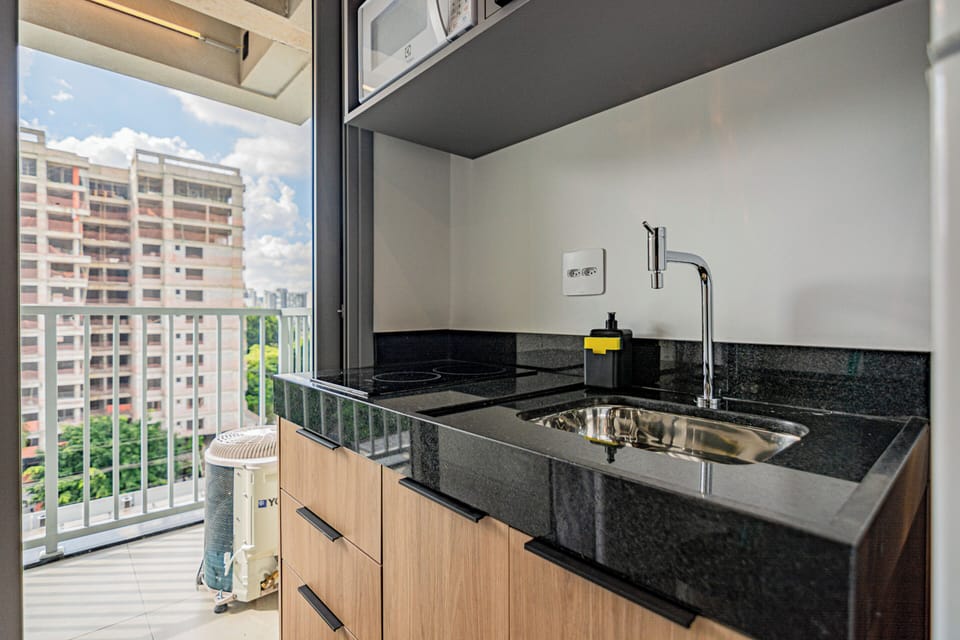Fridge, microwave, cookware/dishes/utensils