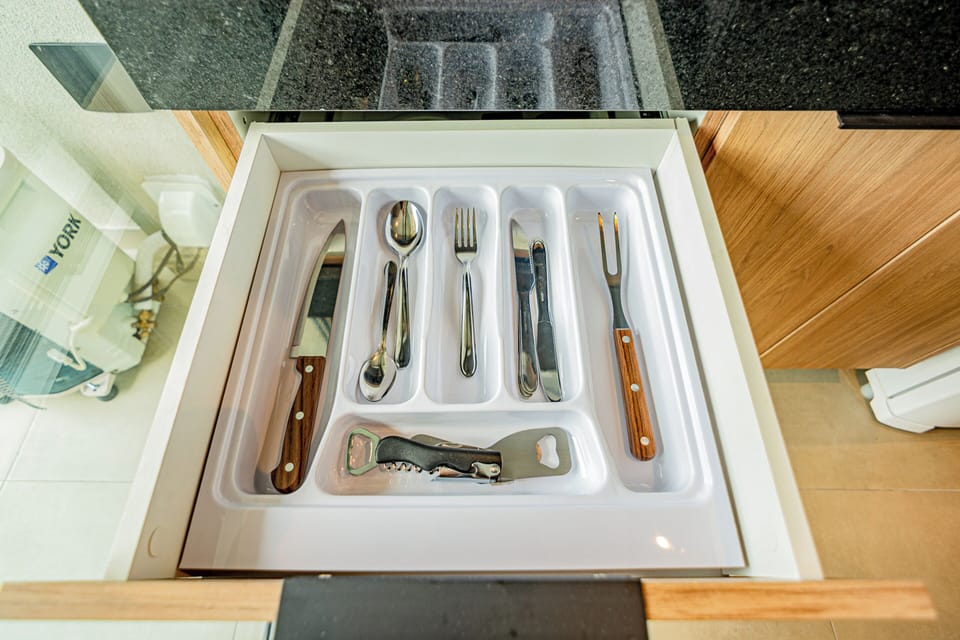 Fridge, microwave, cookware/dishes/utensils