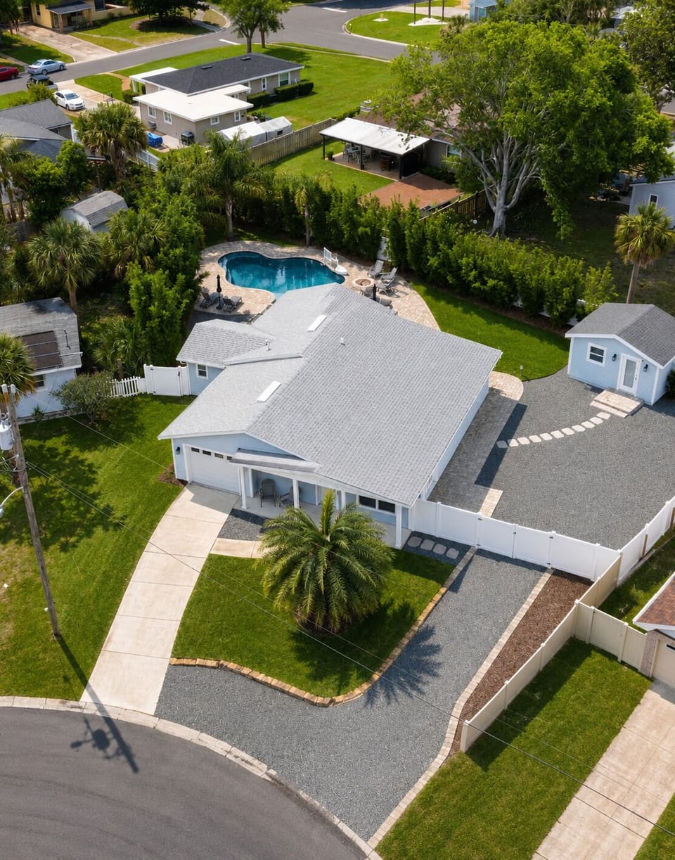 Aerial view of the property and outdoor space