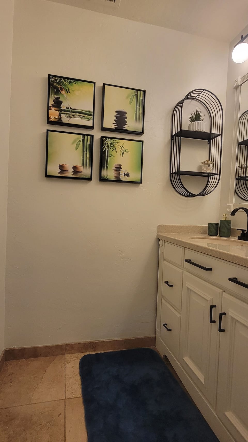 Blowdryer, soap, magnify mirror, shampoo, conditioner, body wash, TP, Q-tips.