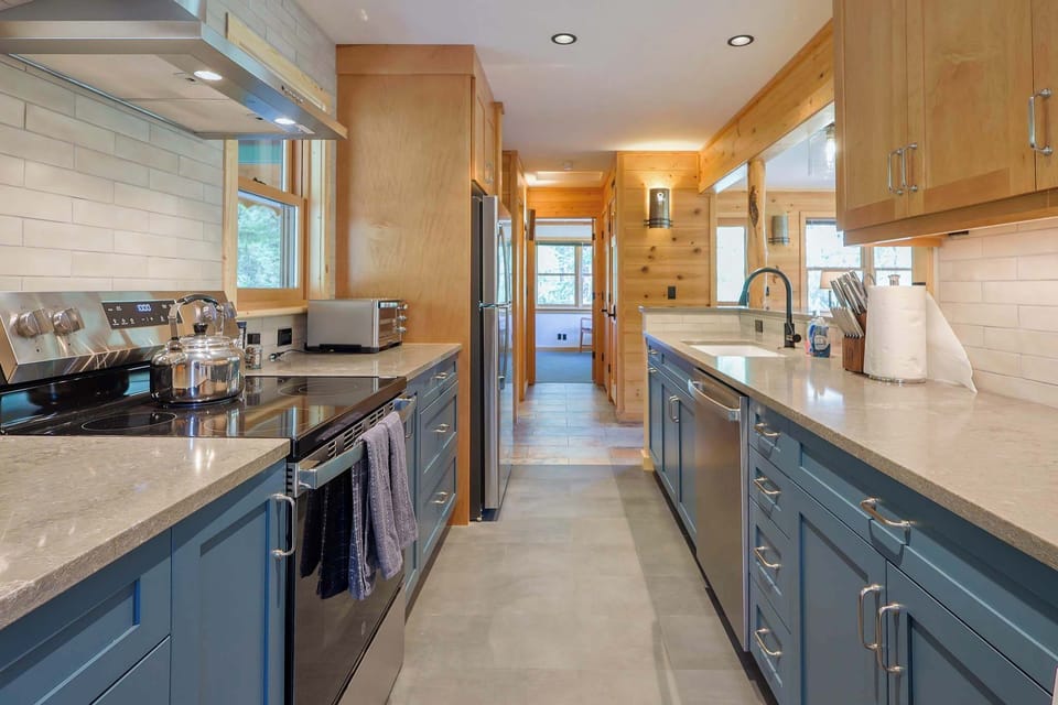 Galley kitchen with full-sized appliances