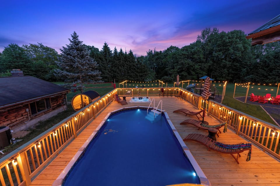 Marvel at the breathtaking views from our deck, overlooking the serene pool.