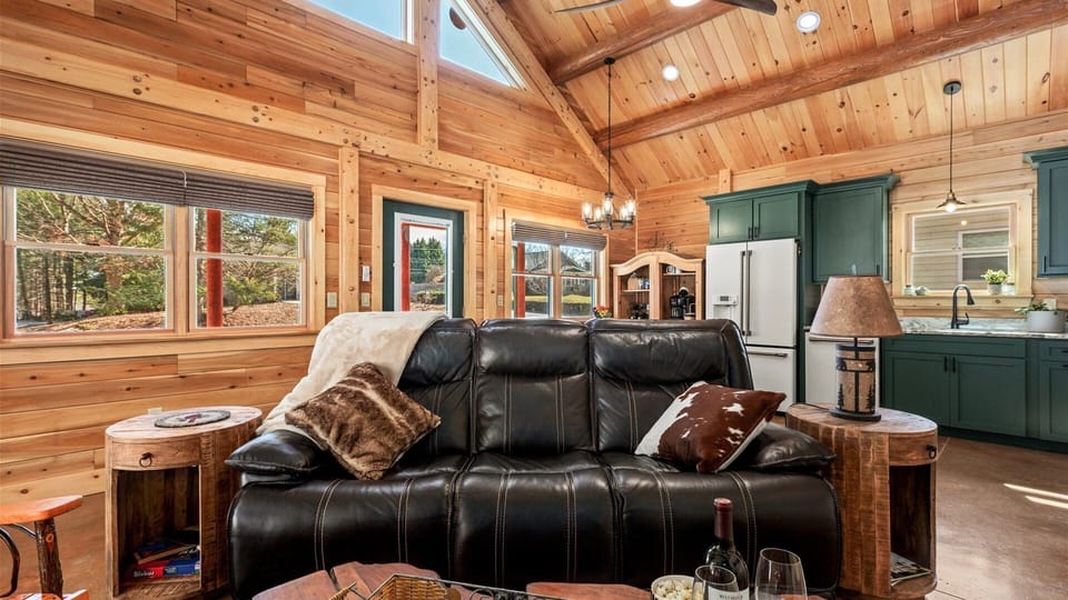 Reclining leather couch.