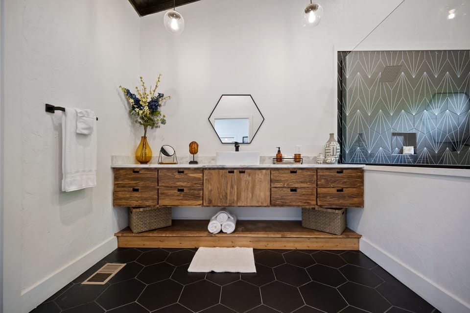 A beautiful large vanity greets you as you enter the en suite.