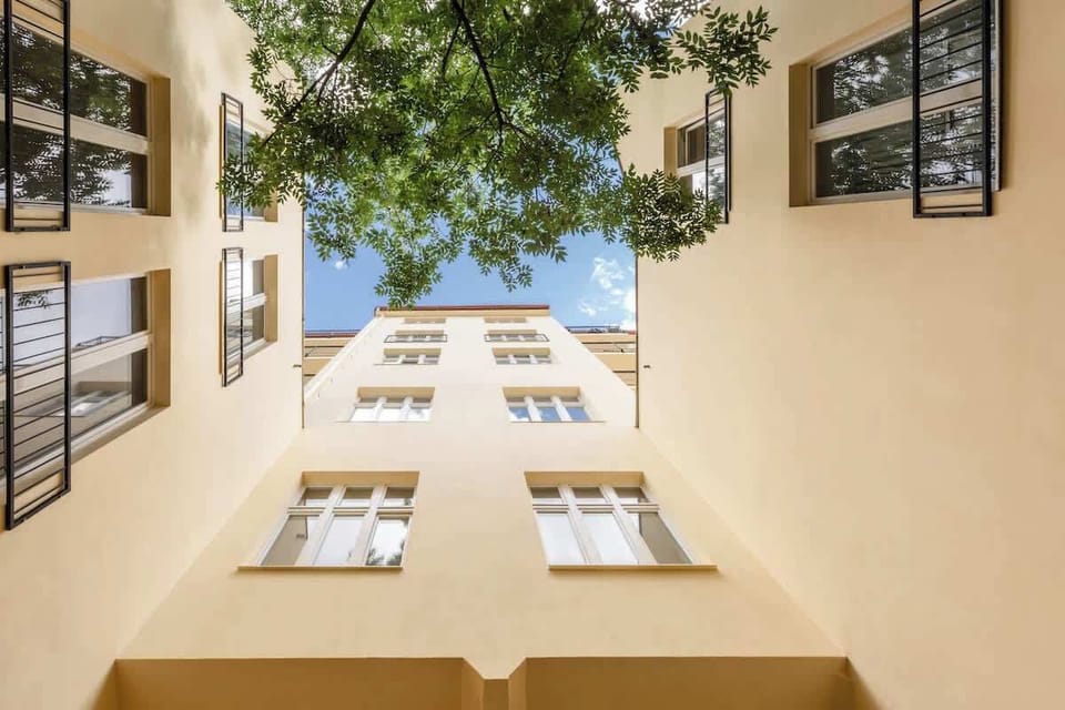 Exterior of the building where the apartment is located