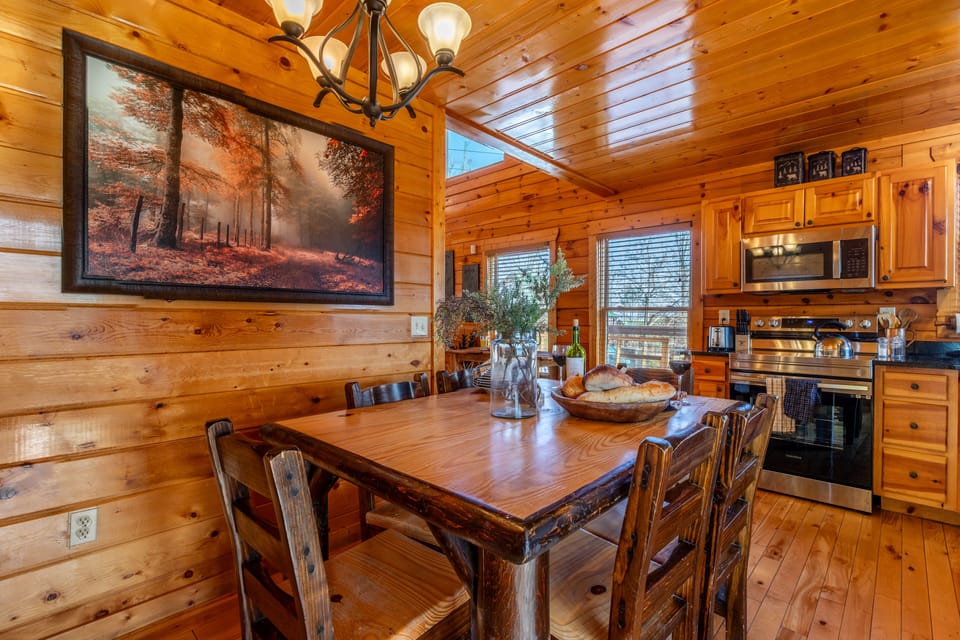 Dining table has seating for 6.