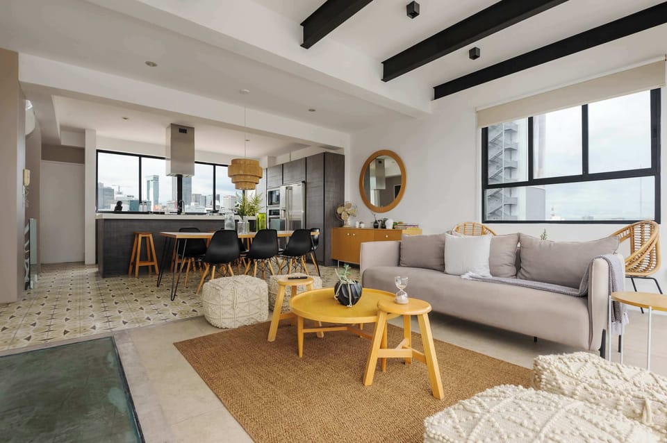Spacious living room with natural light.