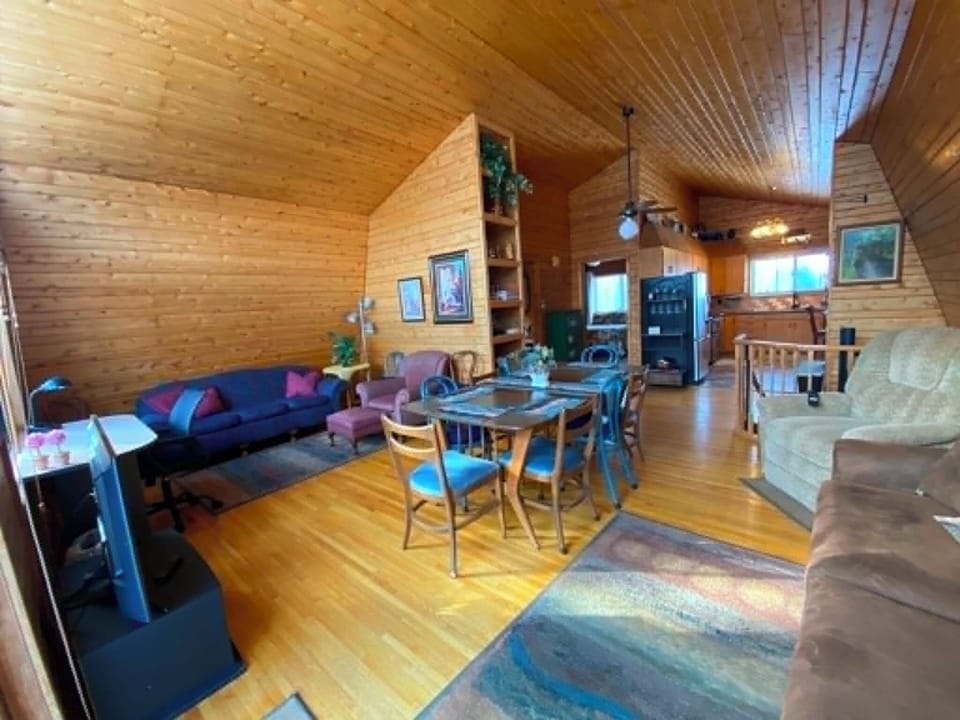 There is plenty of space for all with 2 couches, 2 chairs & dining for 8.