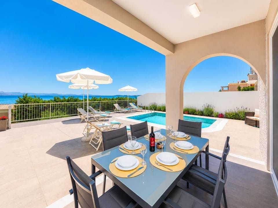 Private pool and terrace with sea views