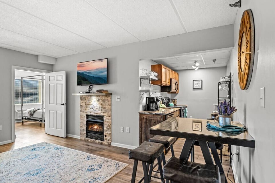 Beautifully updated interior with cozy living space and convenient kitchen.