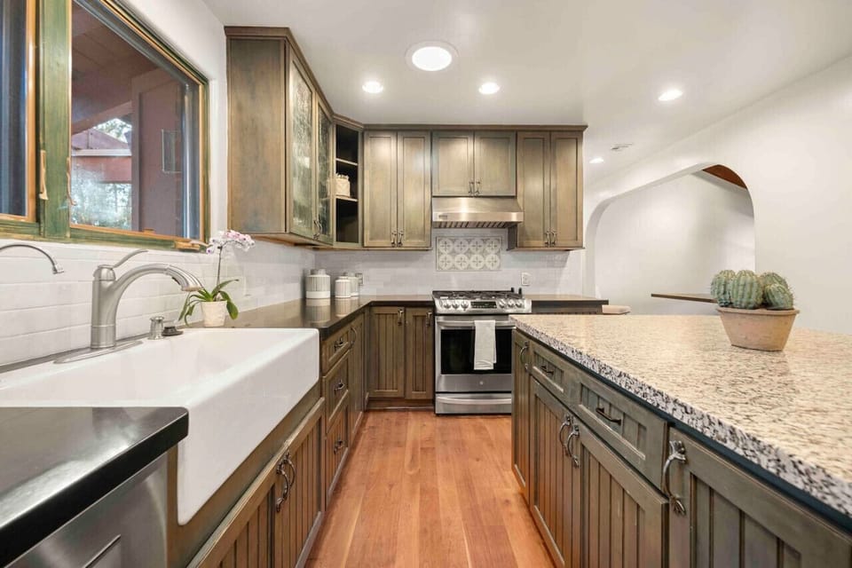 The sink and island area of the kitchen