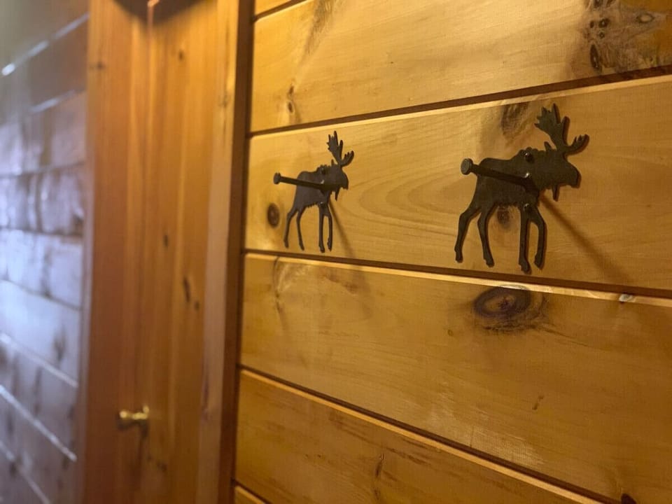 Moose hangers for jackets and clothes.