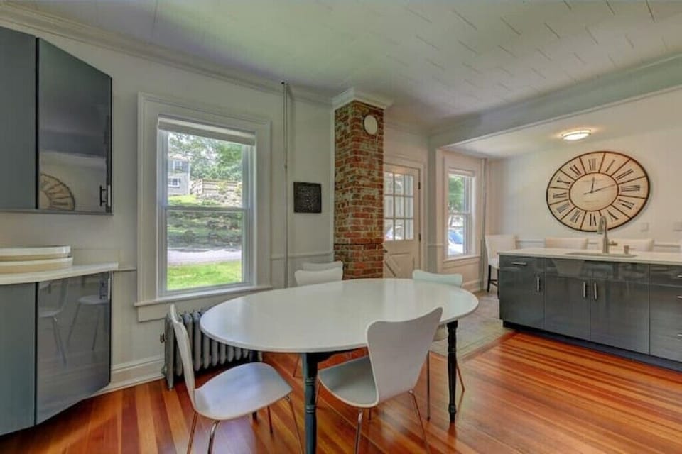 This well-appointed kitchen is a great space for cooking meals and hanging out  