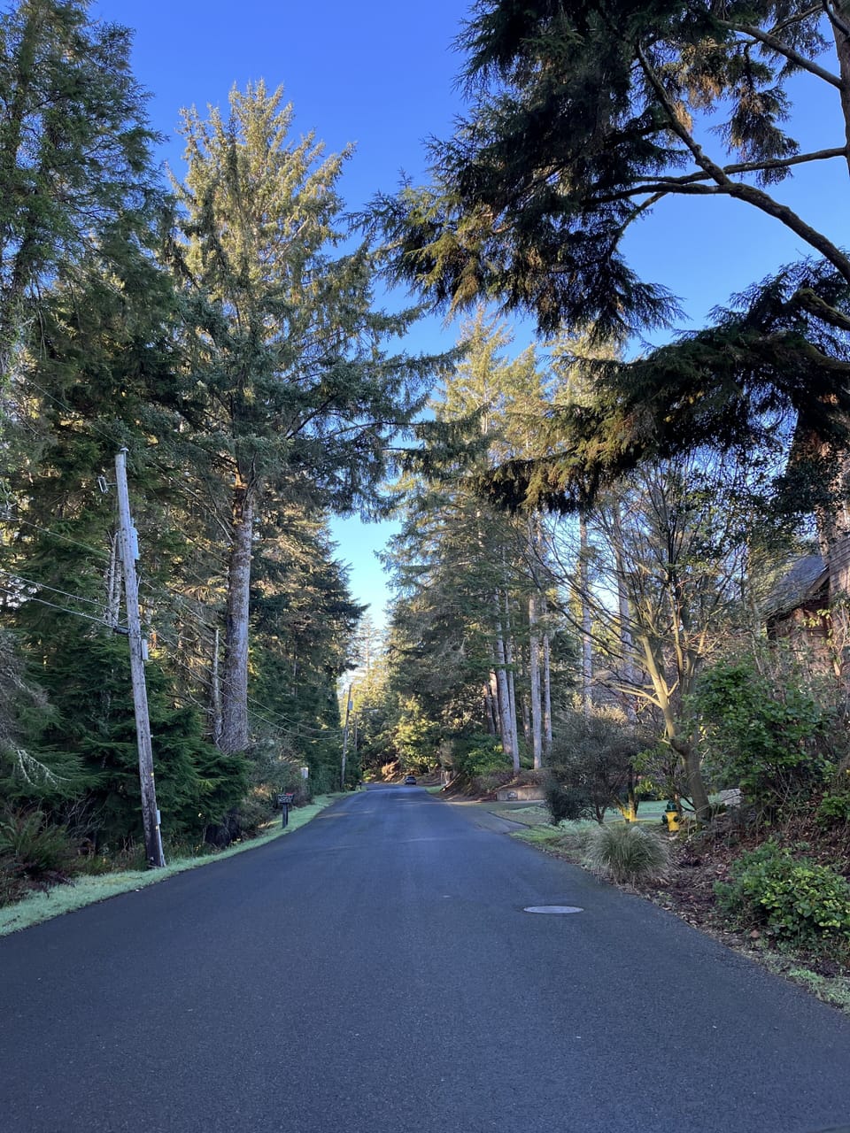 Quiet road for evening strolls or to go to the beach at seaside cove/cafe/store