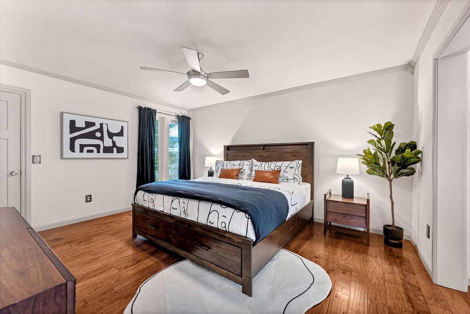 We have a king size bed with luxurious linens for a great night sleep.