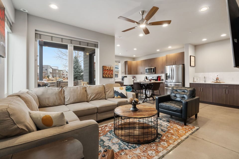 Townhome, Multiple Beds, Patio, Mountain View (844 Jerome St. (Unit 4)) | Living area | 75-inch flat-screen TV with digital channels, TV, fireplace