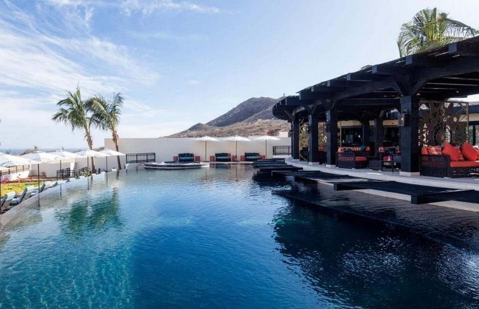 Club house at Copala, infinity pool hot tub. Bar with food service ocean view