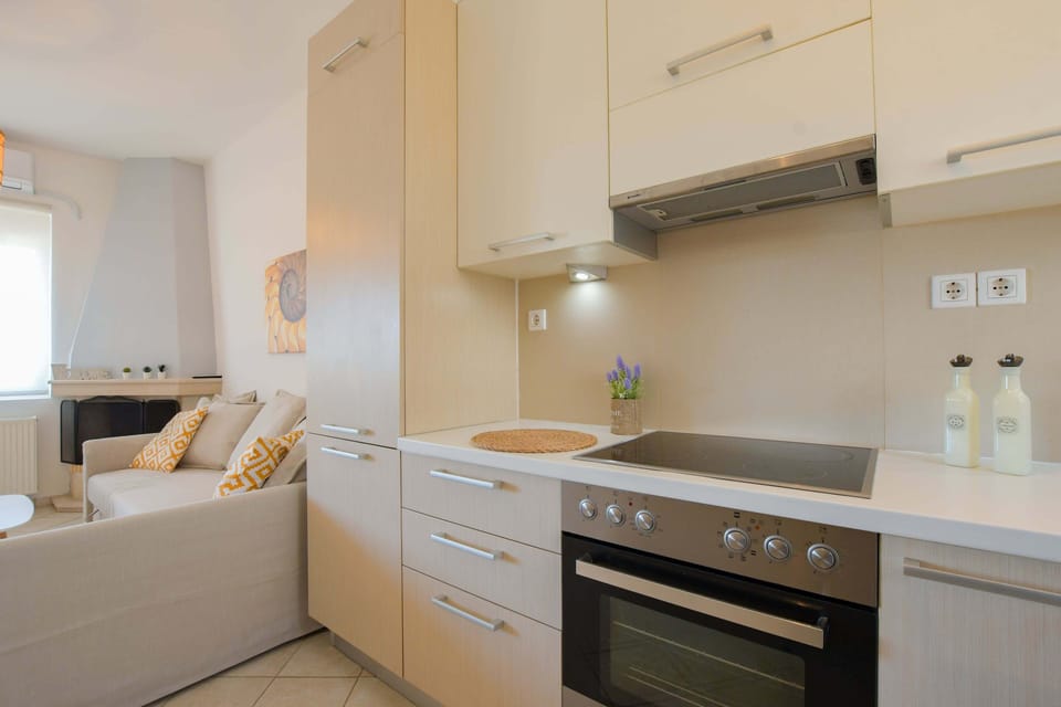 Full-size fridge, oven, stovetop, dishwasher
