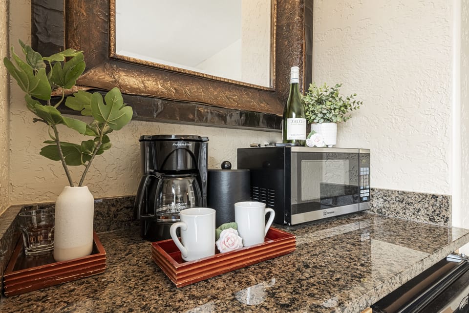 Keurig coffee machine (not in photo) and microwave