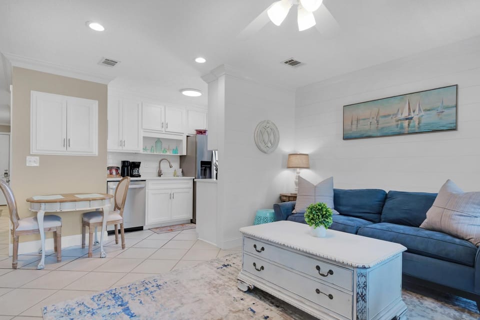 Condo, 1 King Bed with Sofa bed (Nautical Watch E-4) | Living area | TV