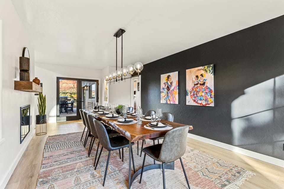 Gather, dine, and connect in this thoughtfully designed dining space that opens effortlessly to the patio and the Sedona red rock views.