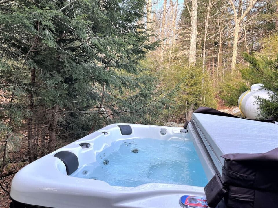 new 6 person hot tub facing the stream