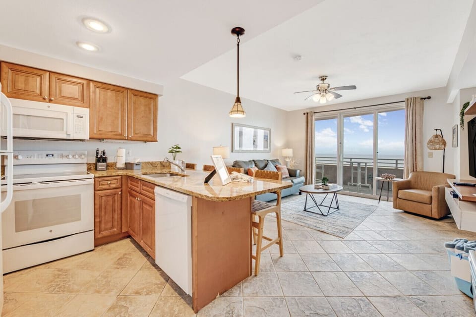 Updated eat-In kitchen with views of the Atlantic Ocean