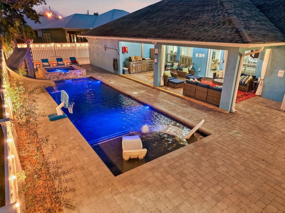Dive into the sparkling pool to experience the turbo water slide