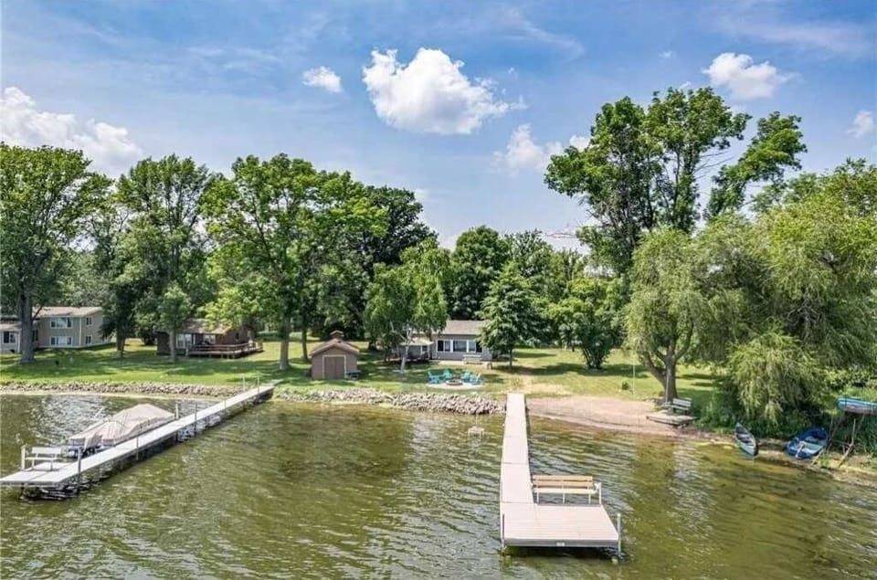 aerial view from Lake looking @ Dock and Cabin
