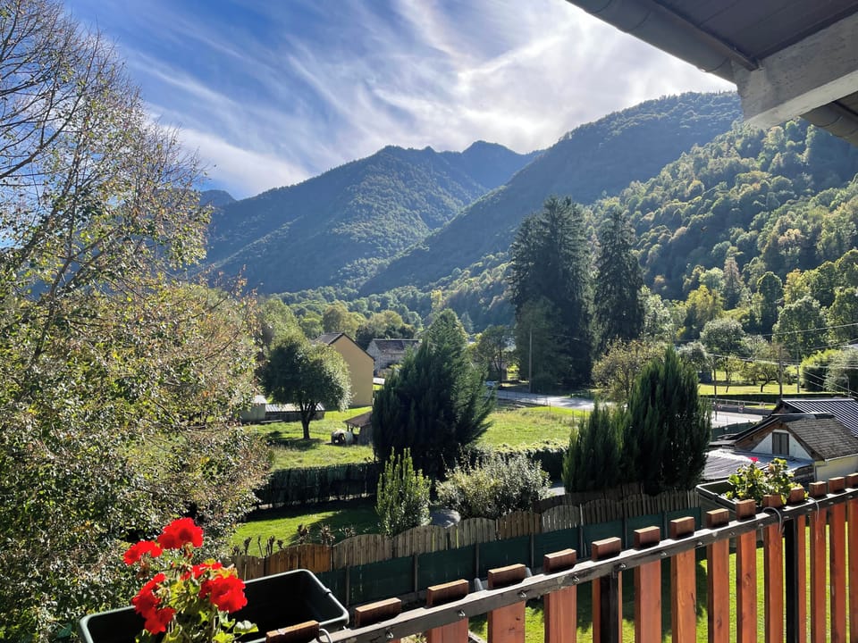 View of mountains from the balcony above
