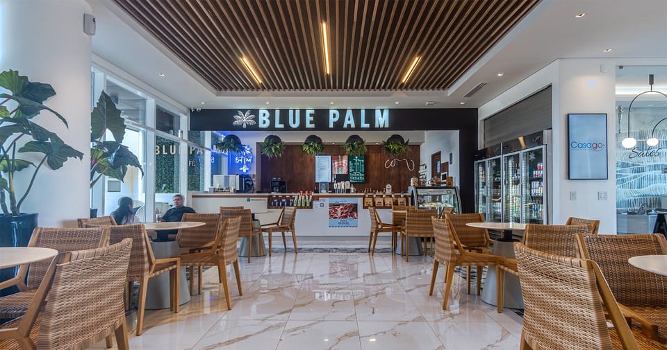 Enjoy Blue Palm Cafe with its Starbucks coffee drinks.