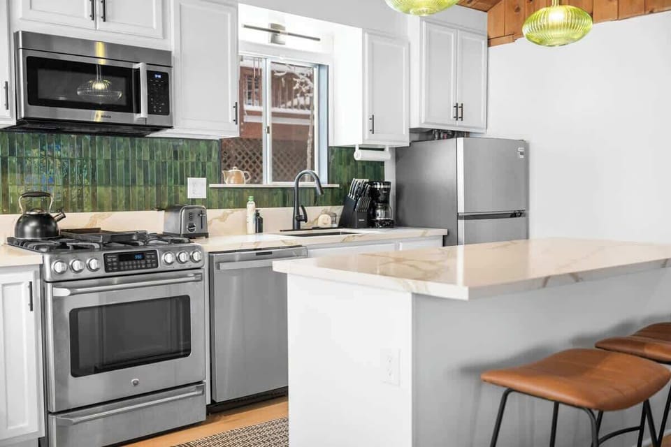 Kitchen for your cooking needs. Apartment sized fridge. 