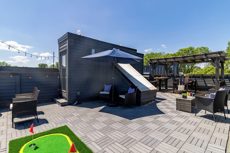 Private rooftop lounge.