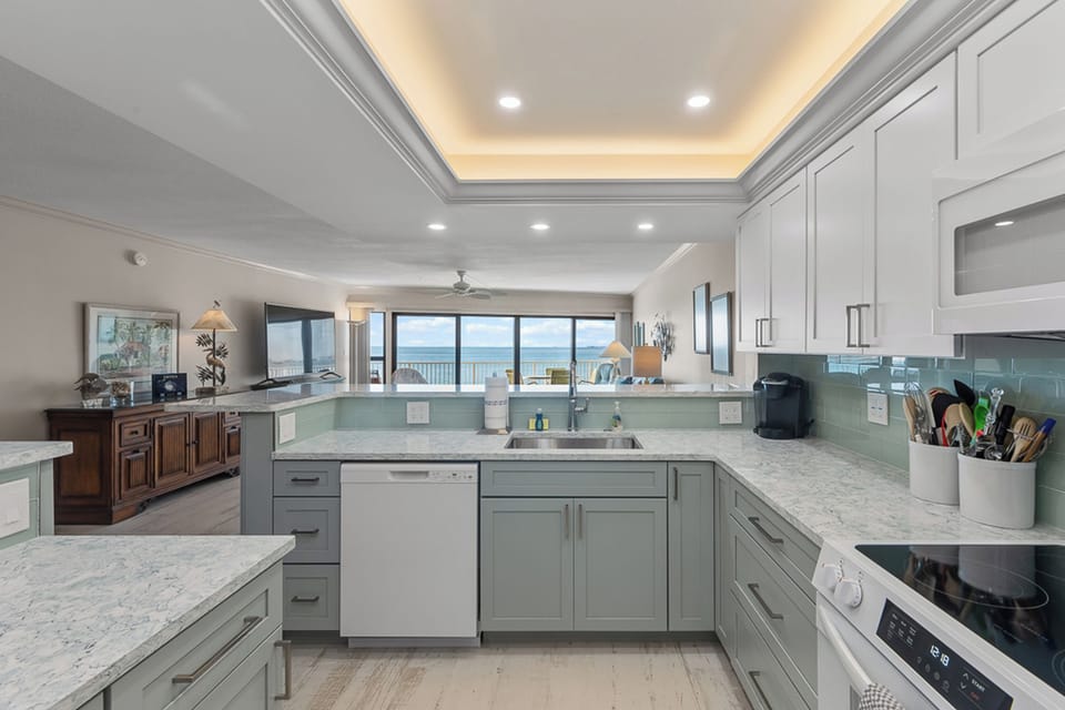 Newly remodeled kitchen with ocean views