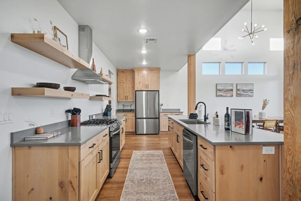 A luxurious kitchen furnished with cookware to whip up all your cooking wants and needs!