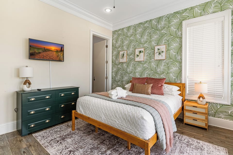 Tranquil bedroom haven with soft tones and comfortable furnishings