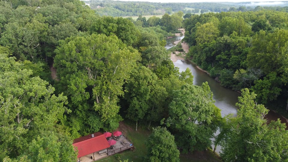 Aerial of Riverside Pavilion for guest use.