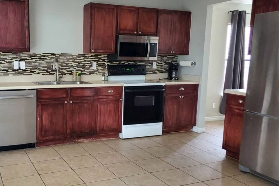 The kitchen is equipped for guests.