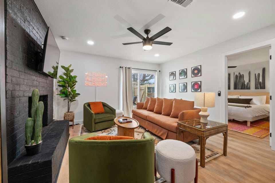 Living room with Smart Tv, Fireplace, & Queen sleeper sofa