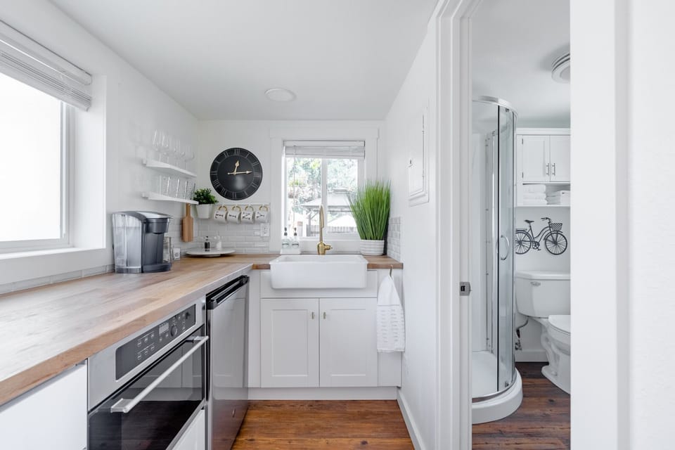 "The kitchen was stocked with Keurig coffee, some snacks, and a Brita water filter in the fridge."