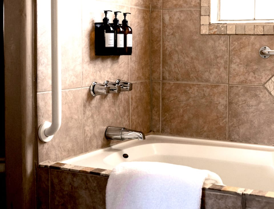 Soak away your cares in our deep soaking tub. 